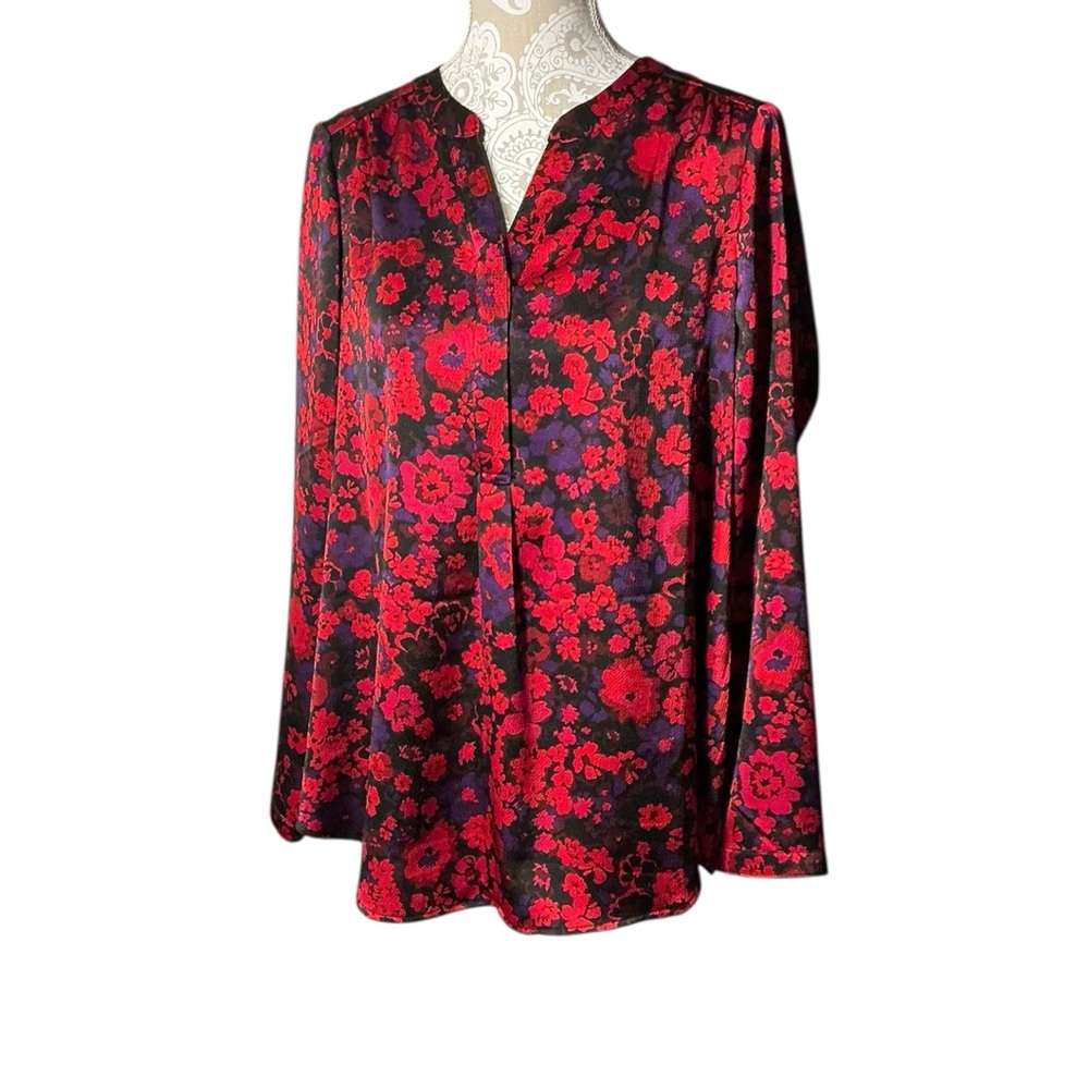 Lane Bryant Red & Purple Floral Blouse Size 14 - Picture 3 of 7